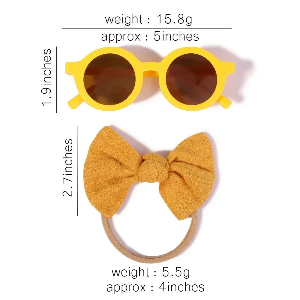 2Pcs/set Kids Summer Round Sunglasses Bows Headband Gift Sets Children Lovely Glasses Protection Hair Accessories for Girls