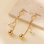 Load image into Gallery viewer, Original Design Imitation Pearl Long Tassel Drop Dangle Earrings for Women Luxury Gold Color Stainless Steel Ball Stud Jewelry
