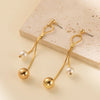 Original Design Imitation Pearl Long Tassel Drop Dangle Earrings for Women Luxury Gold Color Stainless Steel Ball Stud Jewelry