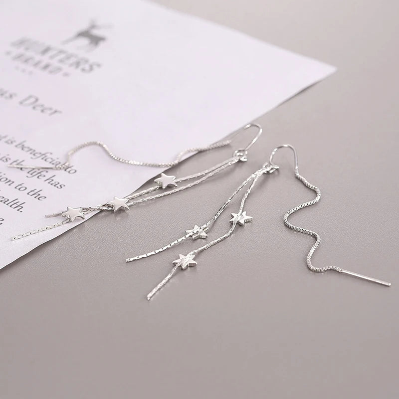 925 Sterling Silver Star Tassel Earrings Long Fashion Charm Earrings Birthday Gift Women's Fine Jewelry Accessories