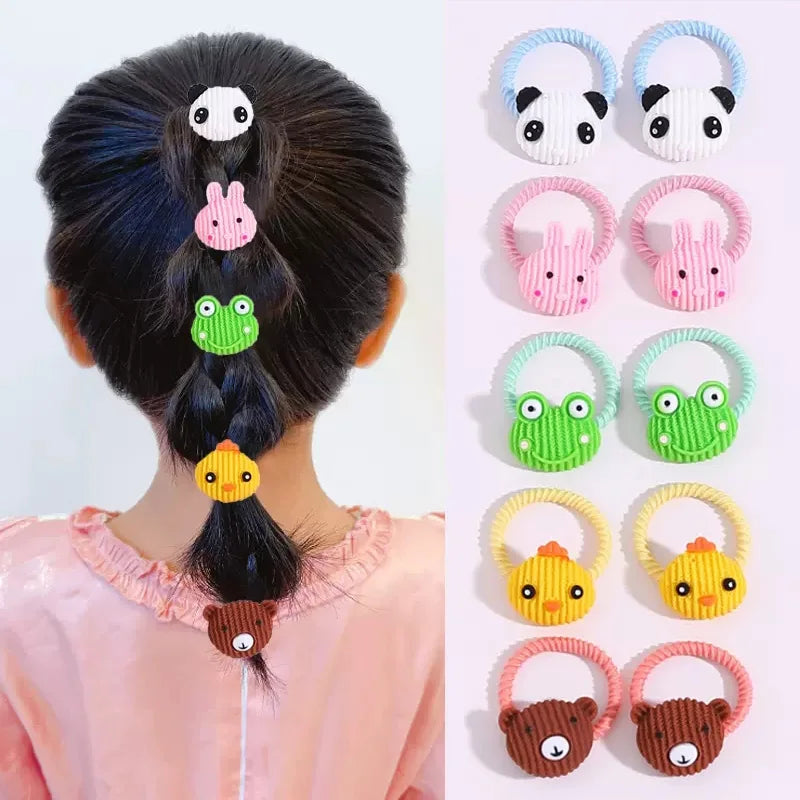 10PCS/Set Cute Cartoon Flower Animal Small Elastic Hair Bands For Girls Ponytail Hold Lovely Rubber Band Kids Hair Accessories