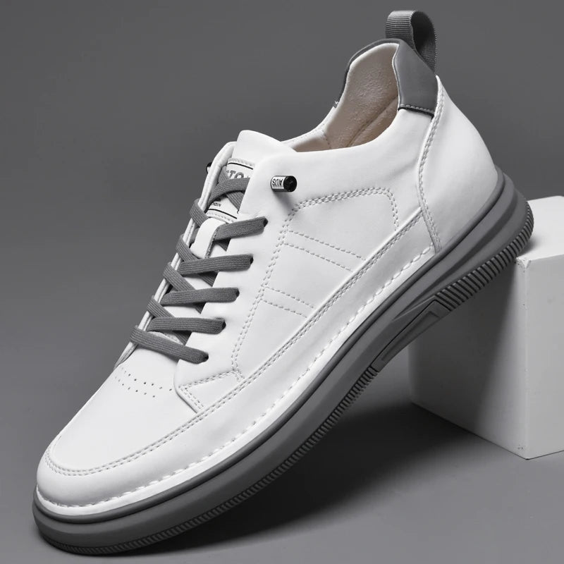 Italy High Quality All white Men's Leather Casual Shoes Increase Simple Pure Black Sneakers Breathable Sneakers  luxury shoes