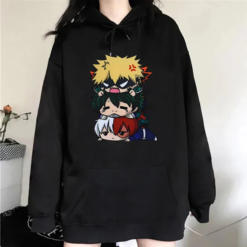 Cartoon My Hero Academia Anime Hoodies Deku Bakugou Katsuki Todoroki Shoto Print Hooded Sweatshirt Autumn Winter Hooded Pullover