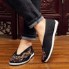 Old Beijing Cloth Shoes Men Soft Sole Chinese Embroidery Male Shoes Chinese Style Yellow Black Dragon Round Mouth Loafer Shoes