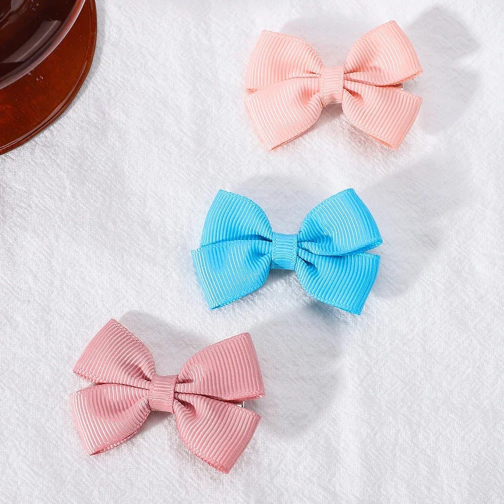 5Pcs/Set Solid Hairpins for Baby Grosgrain Ribbon Bows Hair Clips Boutique Handmade Headwear Girls Baby Hair Accessories
