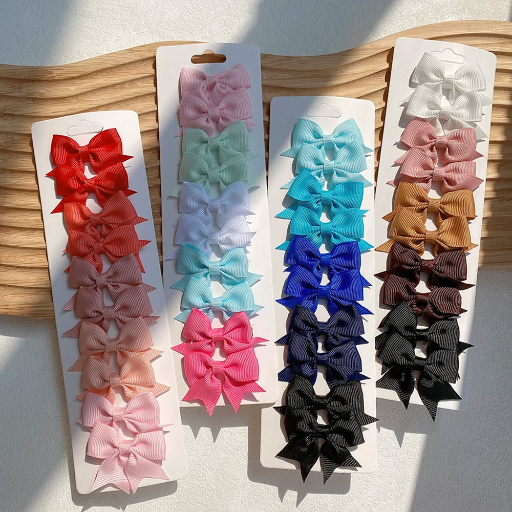 10Pcs/Set Solid Color Kids Bows Hair Clips for Baby Girls Handmade Ribbon Bowknot Hairpin MiNi Barrettes Hair Accessories