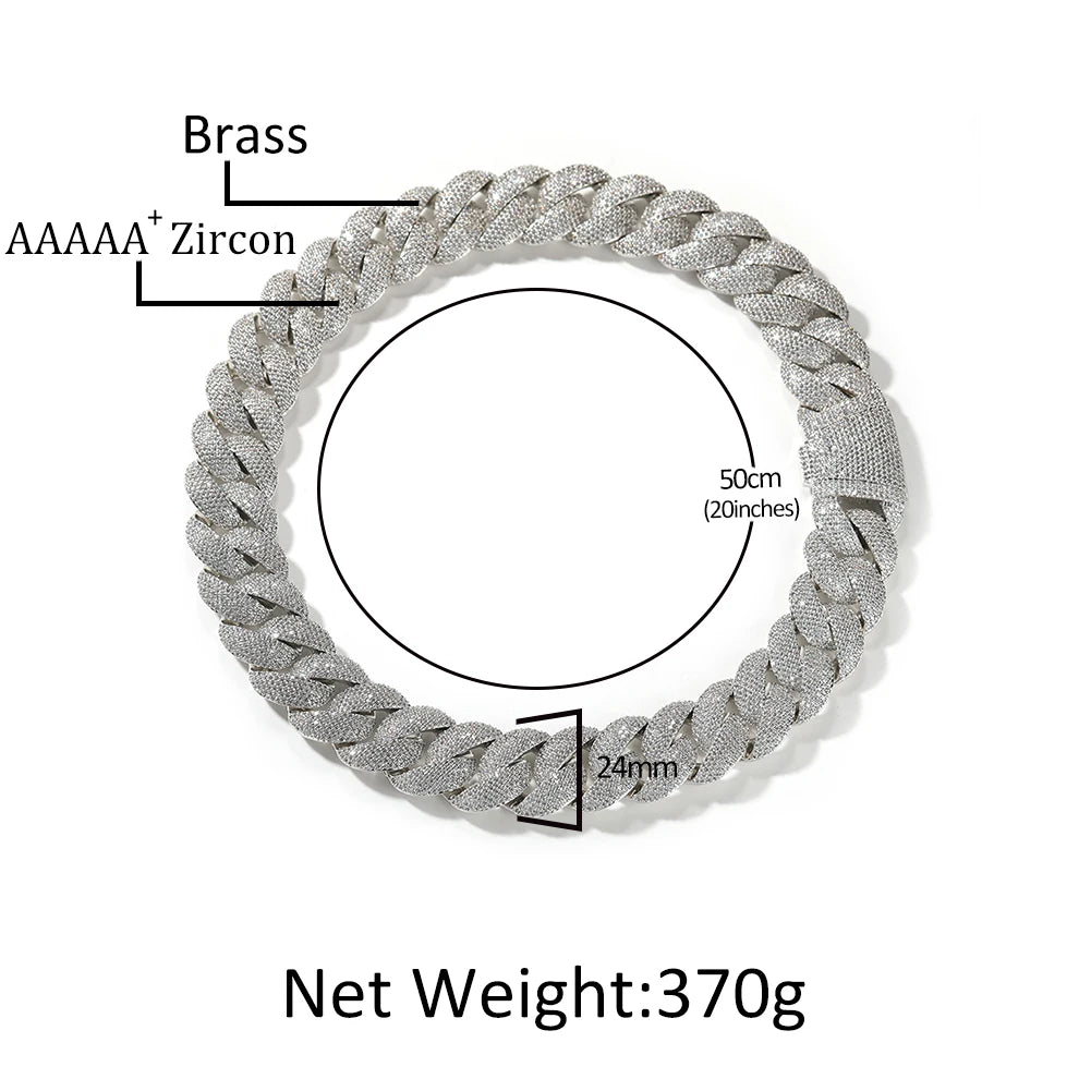 Uwin 24mm heavy miami cuban link chain necklaces for men iced out cz stones bling bracelets hip hop jewelry for gift