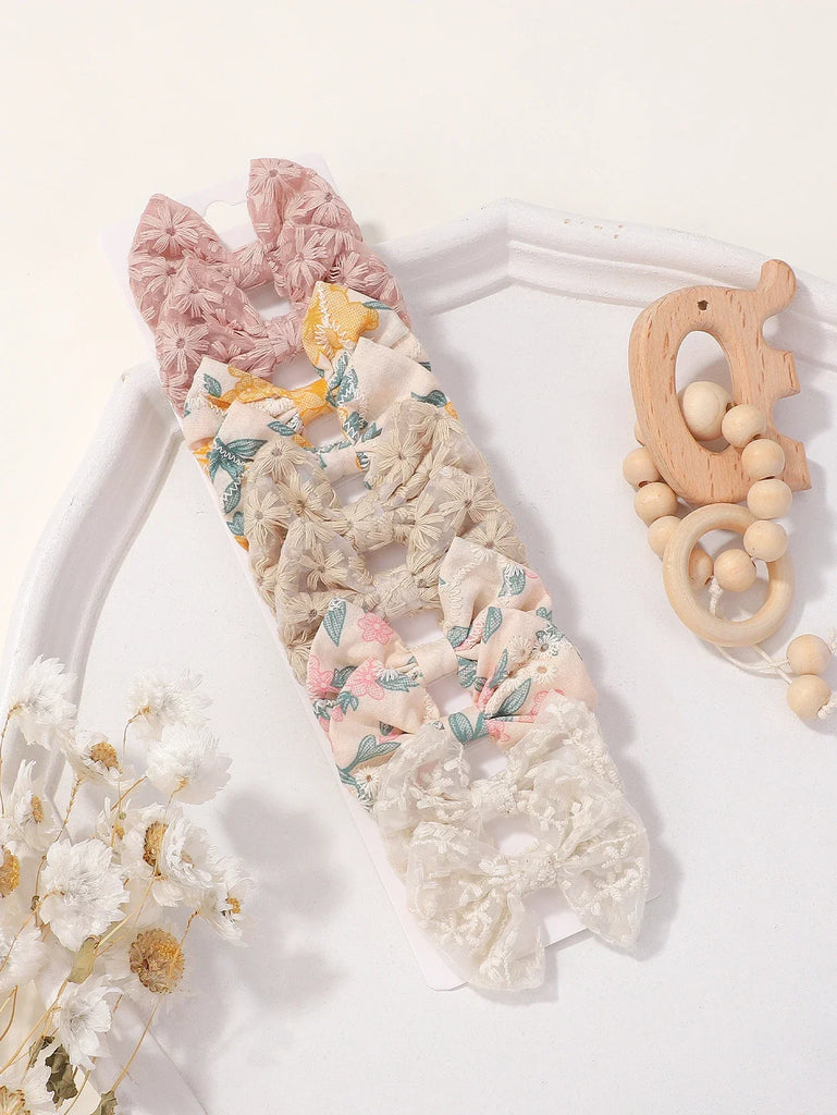 10pcs/set Embroidery Bows Hair Clips Hairpins for Girls Handmade Cotton Barrettes Kids Butterfly Headwear Baby Hair Accessories