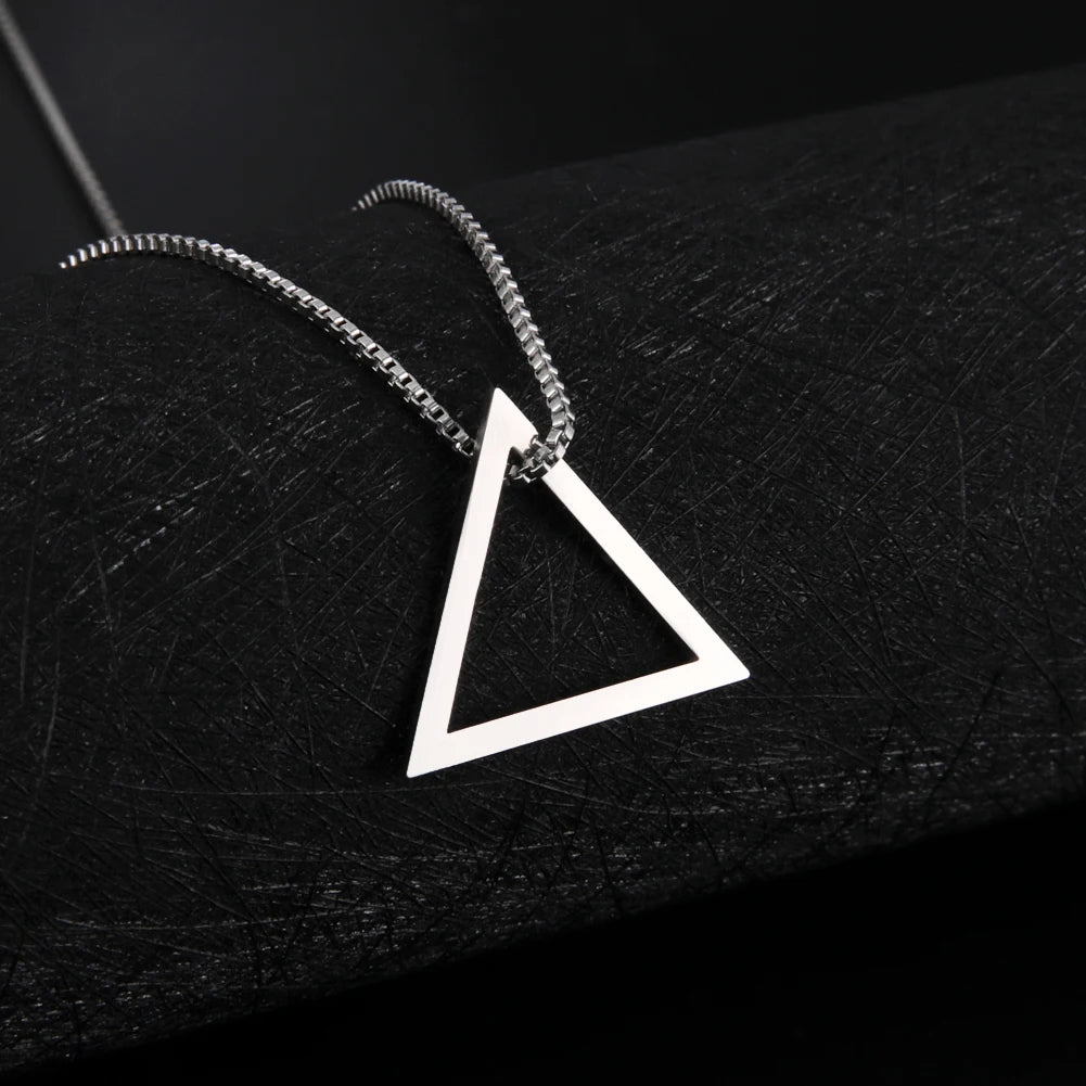 Dreamtimes Inverted Triangle Pendant Necklace Geometric Stainless Steel Chain Streetwear Hip hop Guy Jewelry For Men Necklace