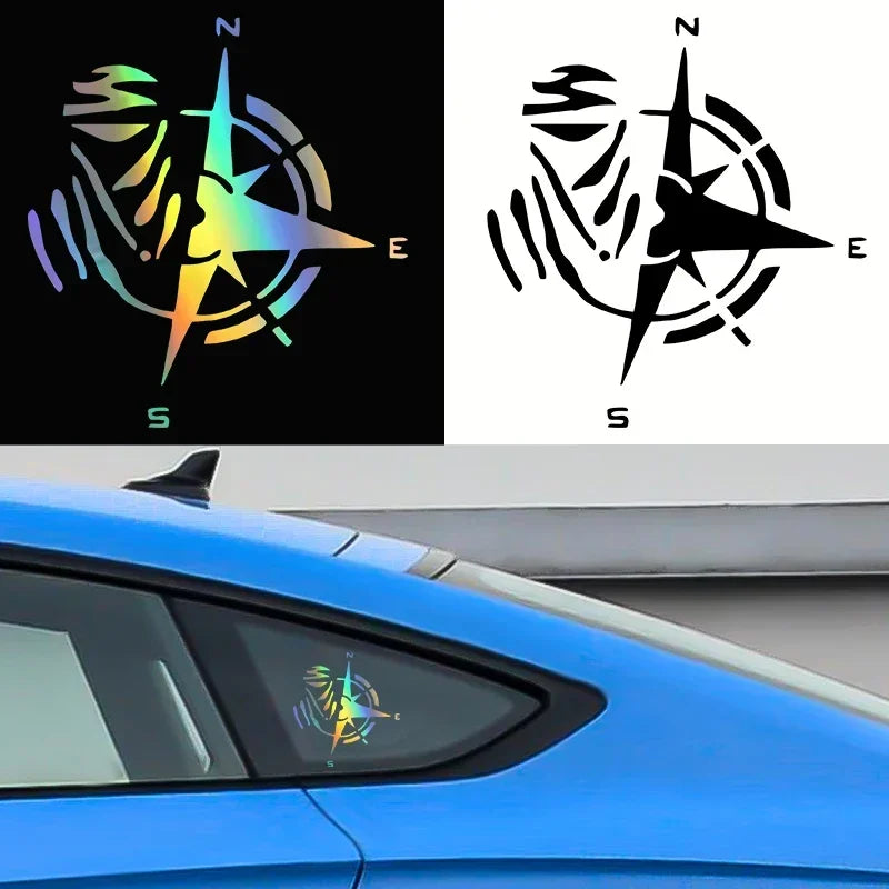 12*13CM Laser Car Sticker Creative Design Personality Fashion Compass Decoration Accessories Waterproof Cover Scratch Decal