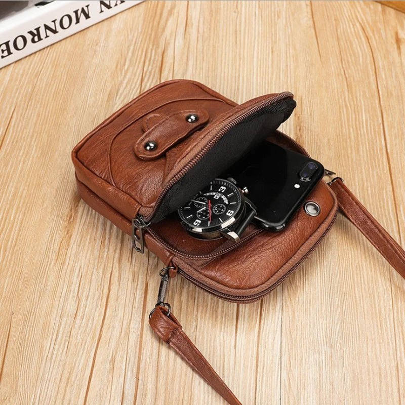 Vintage Small Crossbody Bags for Women PU Leather Purses and Handbags Designer Shoulder Bag Female Phone Pocket Bag