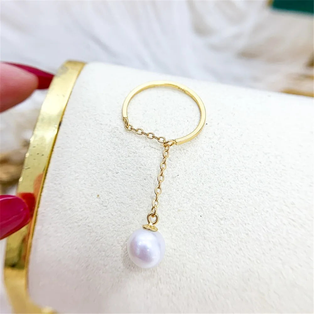 DIY Pearl Ring Accessories S925 Sterling Silver Ring Empty Holder Fashion Gold Silver Silver Jewelry Holder Fit 5-8mm Circle