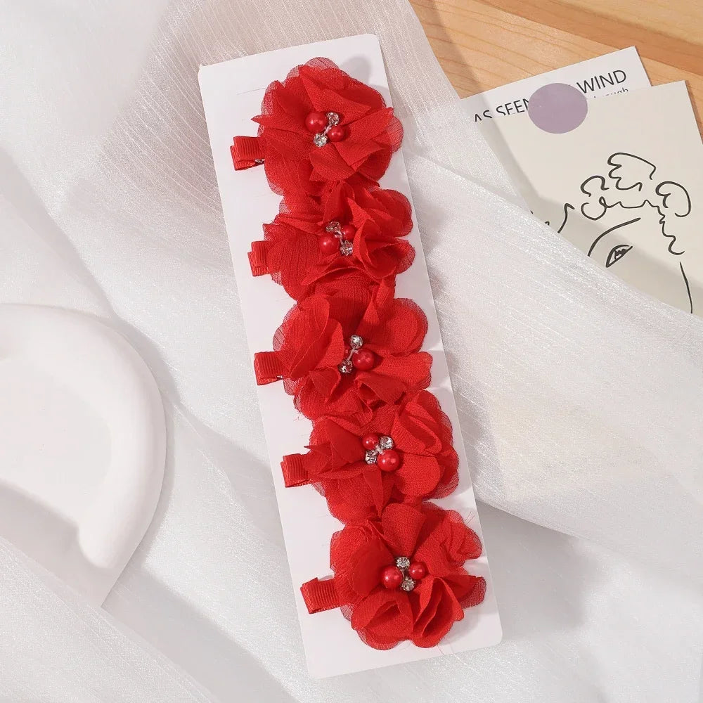 5/3Pcs Children Handmade Chiffon Petals Poppy Flower Hair Clips Rolled Rose Fabric Hair Flowers for Kids Girls Hair Accessories