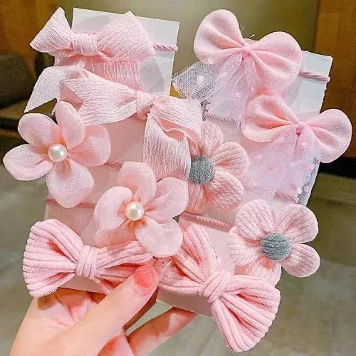 10Pcs/Set Big Bow Flower Elastic Hairbands Children Girls Sweet Hair Ties Fashion Headbands Hair Accessories Rubber Band For Kid