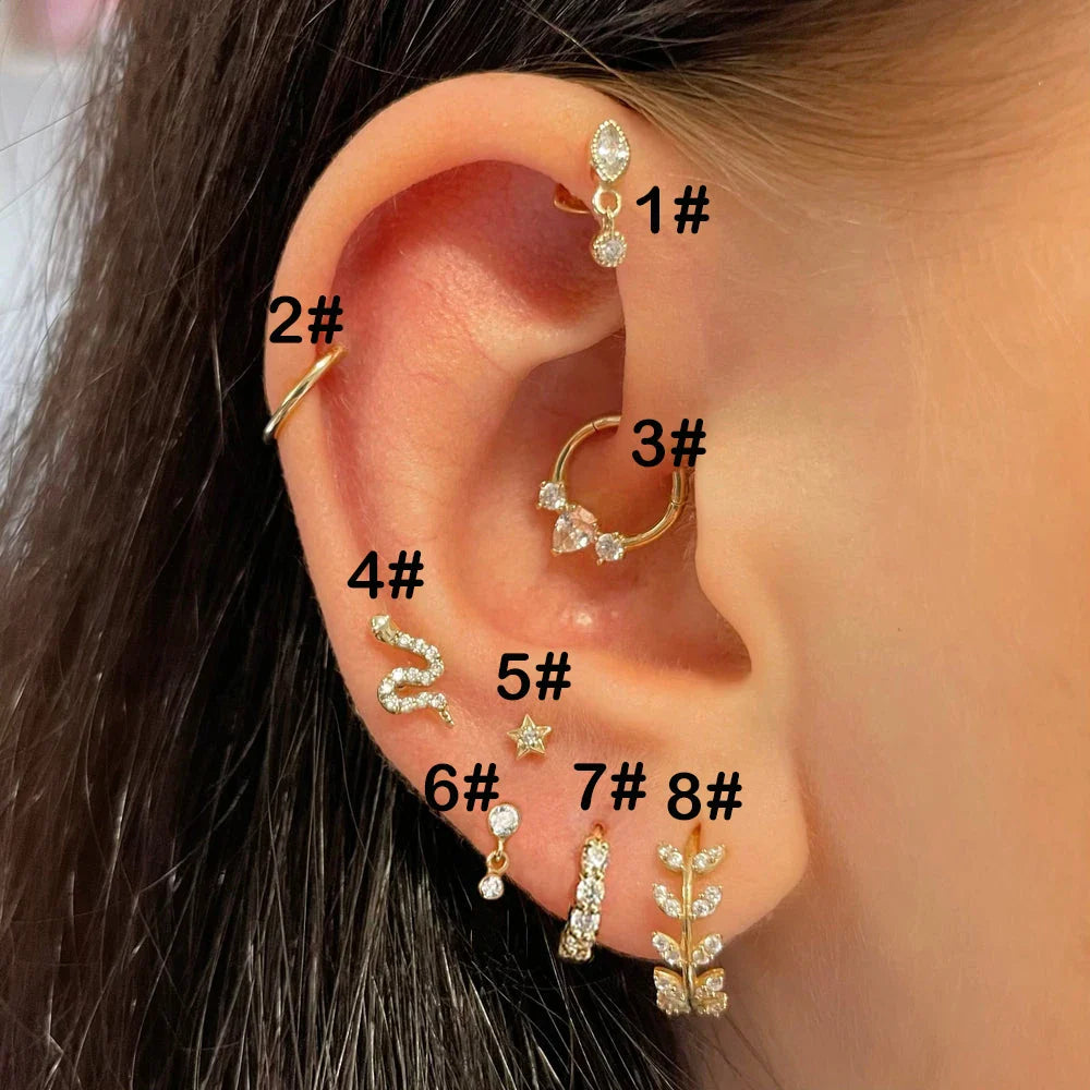 Daith Ear Ring Piercing Earrings for Women Jewlery 2024 1PC Gold Color Star Snake Tragus Helix Septum Piercing Stainless Steel