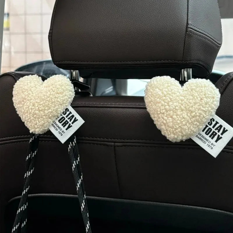 Cute Seat Back Car Hook Love Heart Plush Universal Auto Headrest Clothes Handbag Hang Storage Organizers Hooks Holder Decoration