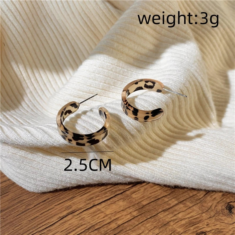 Acetic Acid Leopard Print C-Type Stud Earring for Women Sweet Temperament Simple Retro Cute Resin Geometry Jewelry Brincos Gift