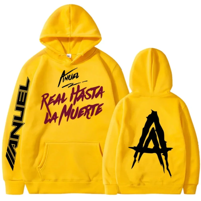 Spring and Autumn Hooded Anuel AA Real Hasta La Muerte Printed Sweatshirt Streetwear Rapper Loose Pullover Casual Hooded Top1