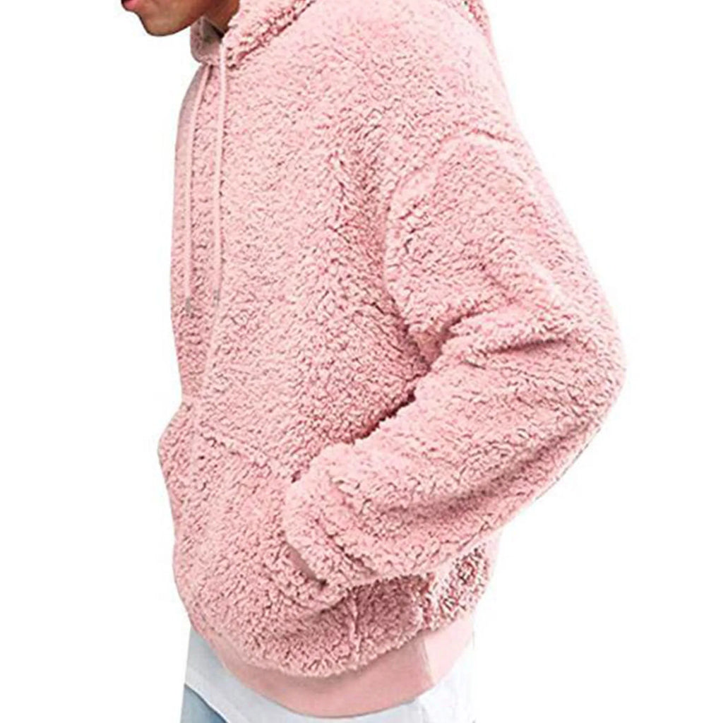 Autumn Winter Men's Sherpa Hoodie Fuzzy Pullover Winter Hoodie Polar Fleece Solid Color Hooded Long Sleeves Pullover Sweatshirt