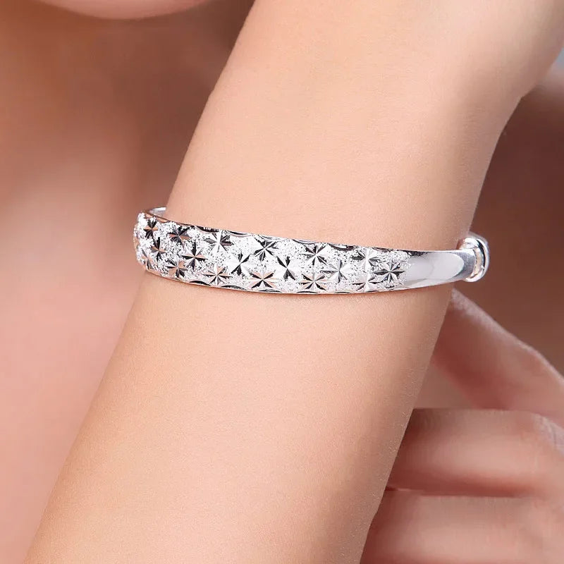 Fine 925 Sterling Silver Original romantic Gypsophila star Bangles for women bracelets fashion party wedding accessories jewelry