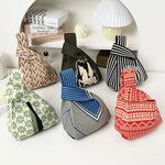 Load image into Gallery viewer, Handmade Knit Handbag Women Mini Knot Wrist-bag Female Casual Color Wide Stripe Plaid Tote Bag Student Reusable Shopping Bag
