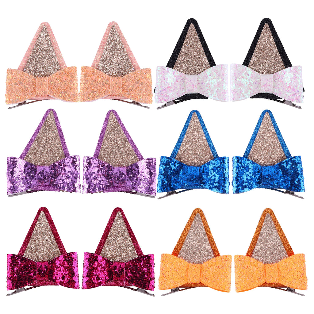 2Pcs Dog Ears Hair Bow Clips for Kids Glitter Blue Hair Bows for Toddler Girls Birthday Costume Party Favor Hair Accessories