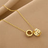 GD Luxurious Fashion Crystal Rhombus Necklace with Stainless Steel Ring Pendant Non Tarnish Gold Color Jewelry for Women