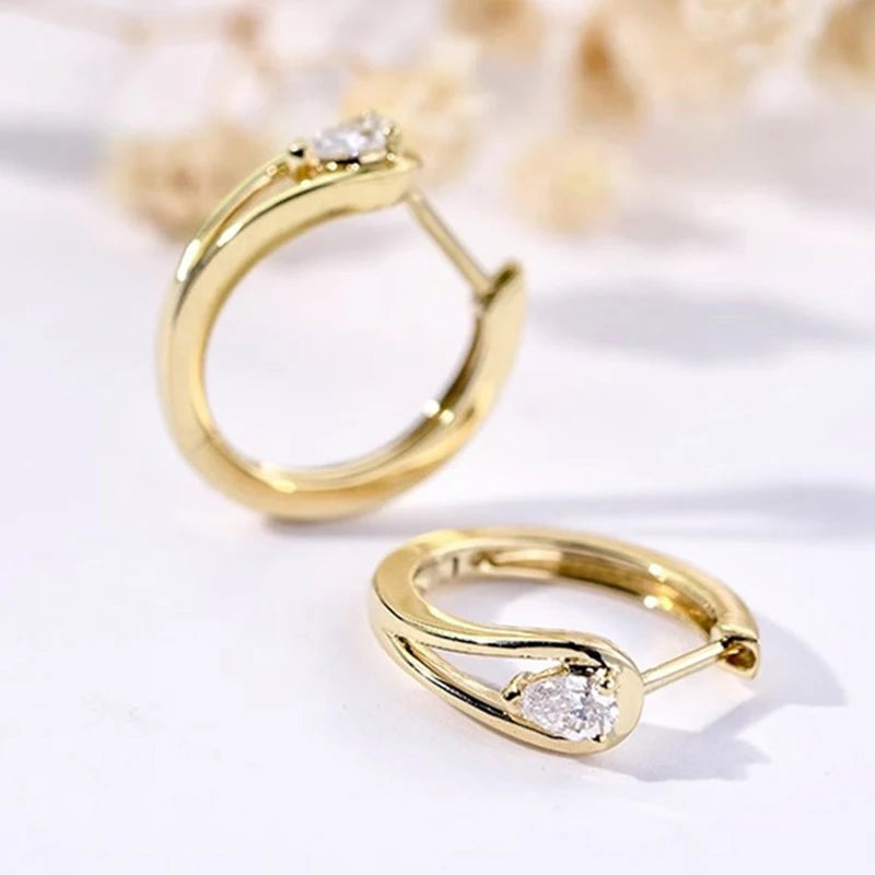 Huitan Minimalist Hoop Earrings with Pear Cubic Zirconia Chic Circle Earrings for Women Gold Color Temperament Girls Jewelry