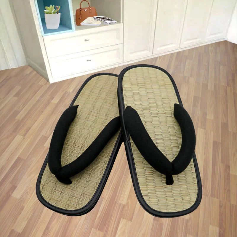 Straw Plaited Article Man Flip Flops Summer Slippers Y-shaped Clip Slipper Sandals Open Toe Japanese Thick Bottom Slipper