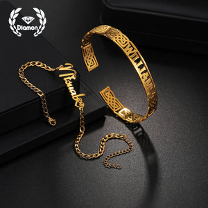 Diamon Personalized Custom Name Bracelet Set Stainless Steel Jewelry Celtic Knot Thick Chain Nameplate for Women Jewelry Gifts