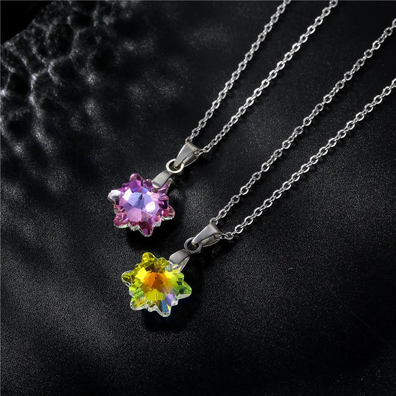 Korean The Snowflake Necklaces Female New Stainless Steel Necklace Simple Christmas Crystal Pendant Collarbone Chain Jewlery