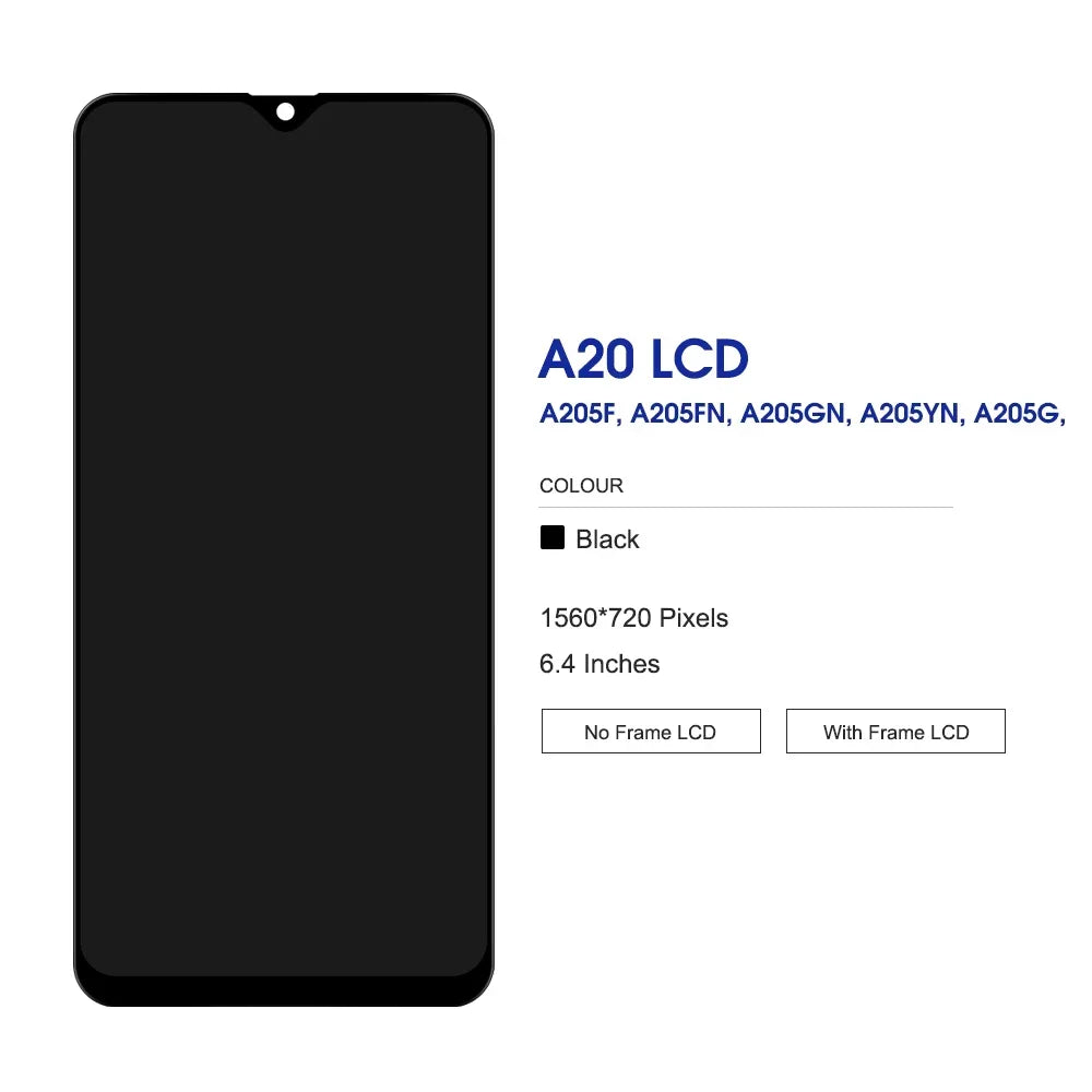 6.4'' AMOLED For Samsung A20 A205 SM-A205F A205FN LCD Display Touch Screen With Frame Digitizer Assembly