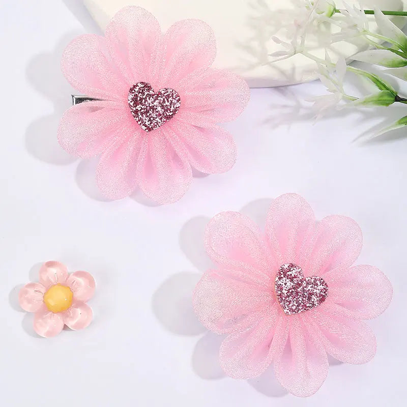 2PCS New Kids Hair Flower Clips Mesh Chiffon Boutique Hairpins Fashion Hair Accessories Baby Hair Clip Girls Apparel Headwear
