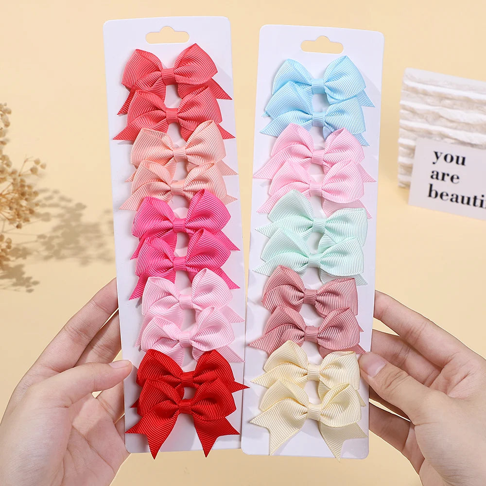 10Pcs/Set Classical Solid Ribbon Bow Hair Clips for Kids Girl Handmade Bows Hairpin Barrettes Headwear Children Hair Accessories