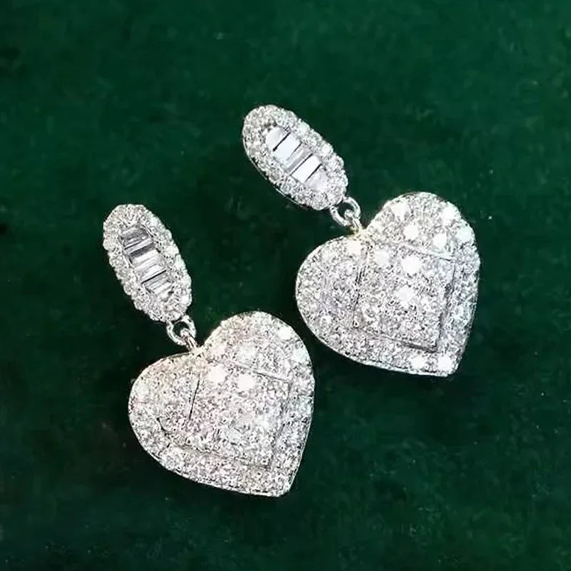 Huitan Sparkling Heart Drop Earrings for Women Luxury Noble Wedding Bridal Jewelry Brilliant Ear Accessories for Engagement Gift