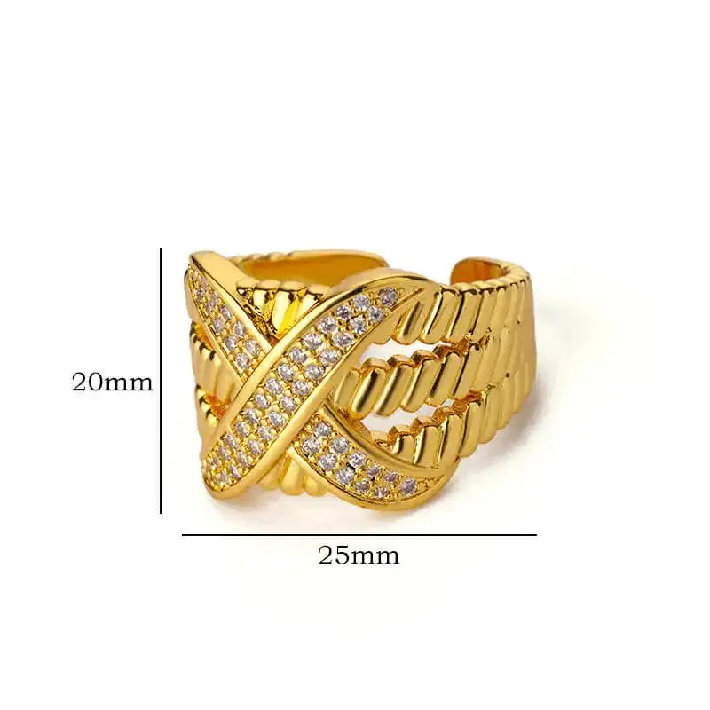 Textured Crossed Letter X Rings for Women Stainless Steel Gold Color Wedding Couple Ring Aesthetic Jewelry Gift anillos mujer