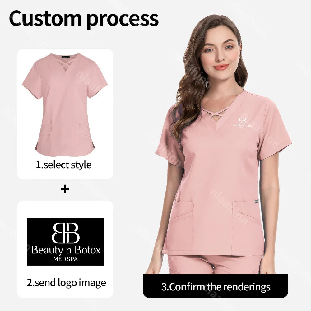 Customized Logo Unisex Workwear Health Worker's Uniform Women Beauty Salon Work Clothes Scrubs Medical Nurse Doctor Work Uniform