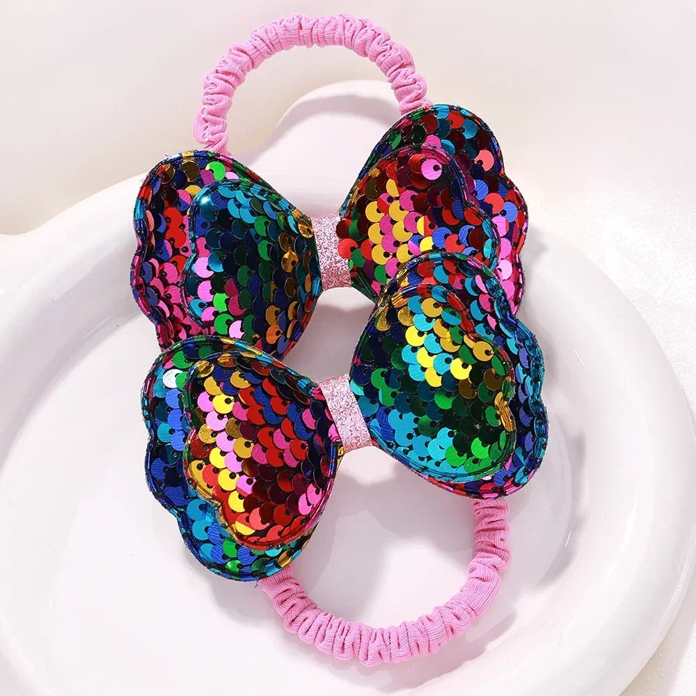 2Pcs/lot Lovley Flower  Ponytail Elastic Hair Bands for Girl Children Hair Ties Cartoon Kids Hair Accessories Baby Headwear