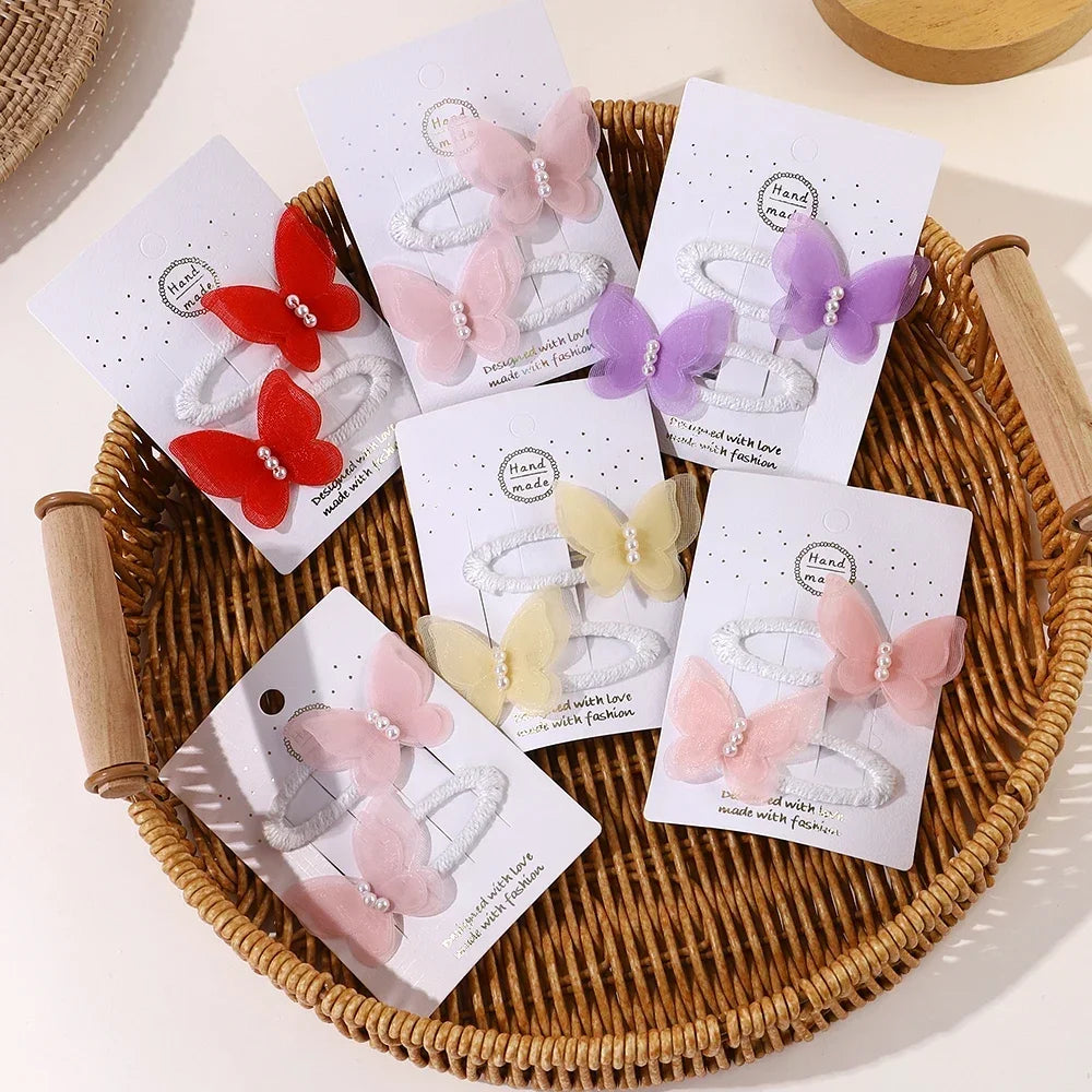 2pcs/set Girls Cute Flower Bow Star Solid Color Safe Nylon &knitting & Mesh Kids Hair Clips  Accessories Hairpins For Children