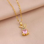 Load image into Gallery viewer, New 316L Stainless Steel Cute Zircon Rabbit Necklaces Earrings For Women Trendy Female Jewelry Set Girls Fashion Clavicle Chain
