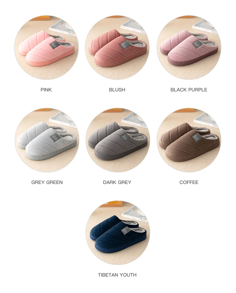 Large Size Men'S Cotton Shones Winter Casual Warm Plush Women Men Special Indoor Slippers Couples Non-Slip Stripe Slide Slipper