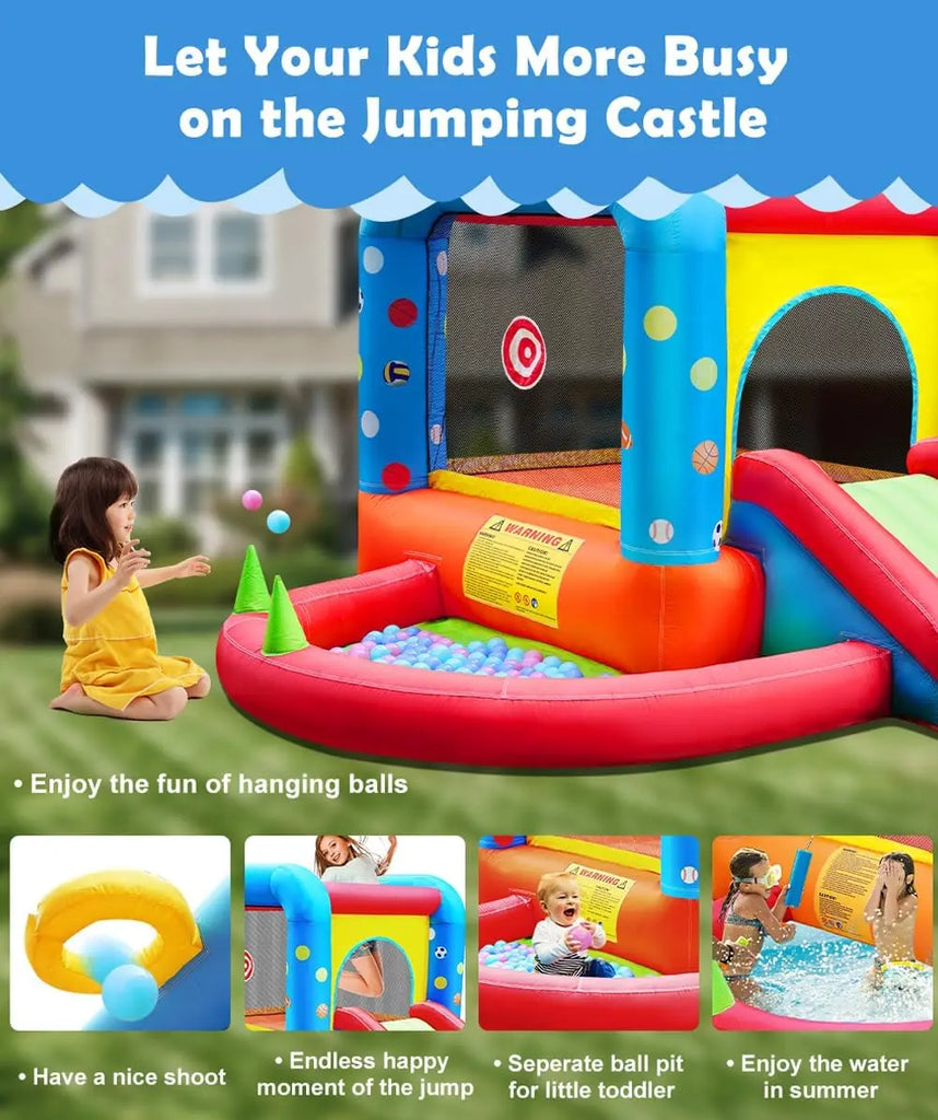 Inflatable Bounce House, Kids Castle Slide Bouncer for Children Jumping Outdoor and Indoor Party, Baby Backyard Water Jumper Toy