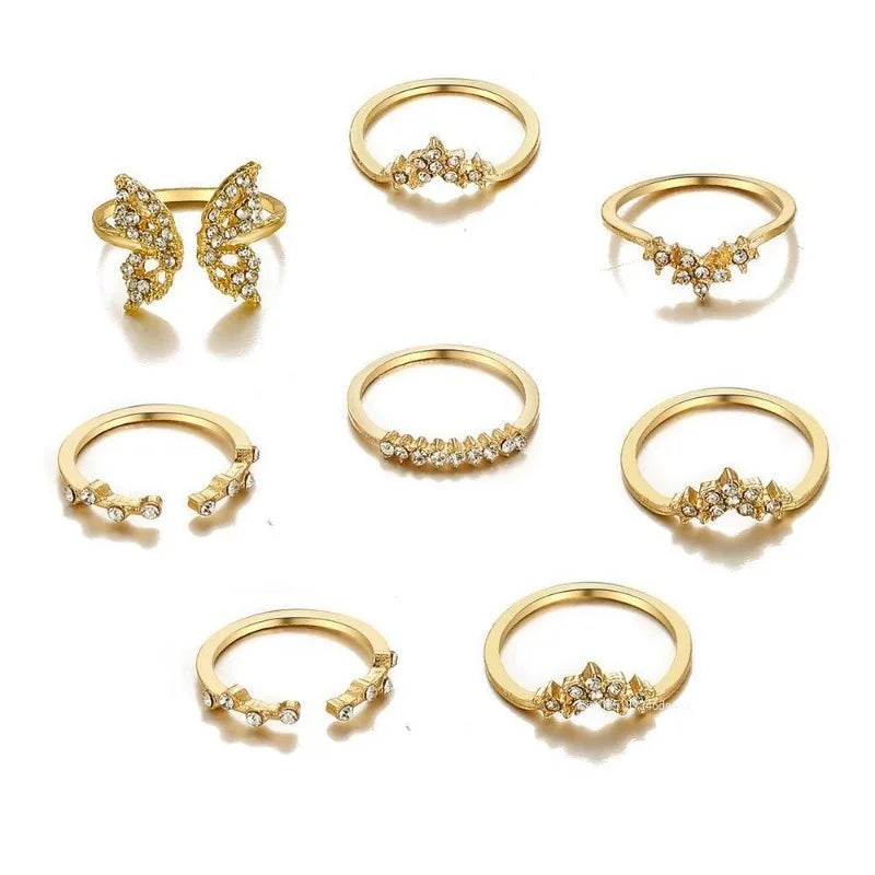 8pcs/set Stainless Steel Rings New Trendy Simpler Geometric Fashion Vintage Fine Adjustable Open Rings for Women Jewelry Wedding