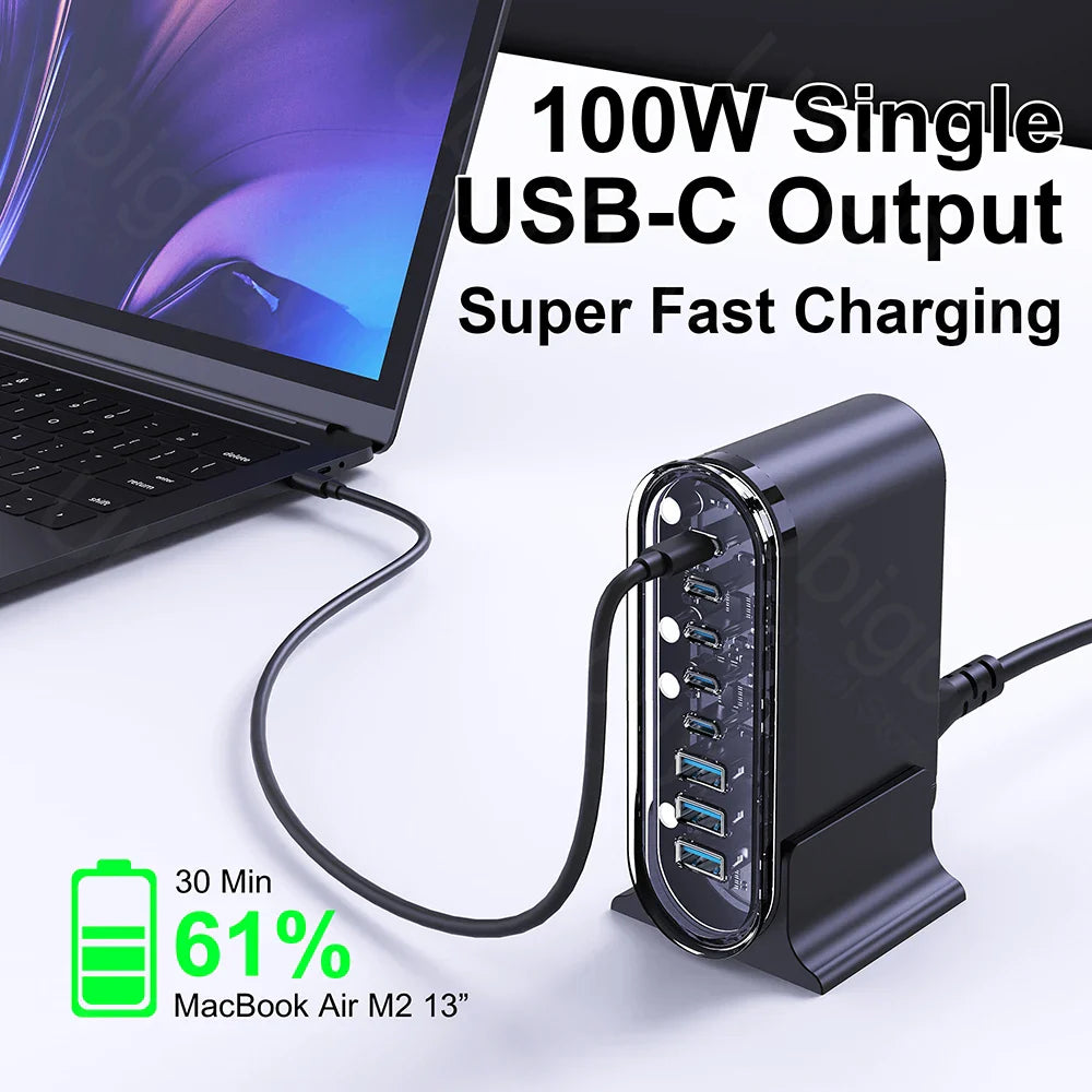 Ubigbuy 268W USB Charging Station 8-Port GaN Type C Desktop Charger PD USB C Fast Charger for iPhone 15 iPad MacBook Pro Samsung