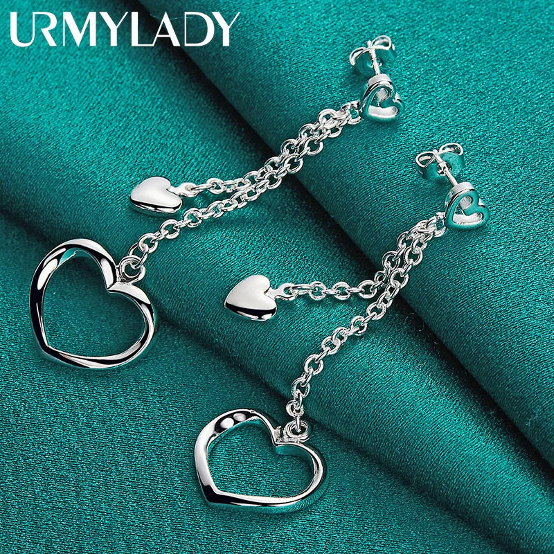 URMYLADY 925 Sterling Silver Hollow Solid Heart Earrings Eardrop For Women Charm Wedding Fashion Engagement Jewelry