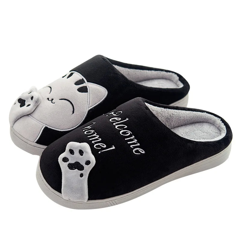 Dropshipping Women Winter Home Slippers Cartoon Cat Shoes Soft Winter Warm House Slippers Indoor Bedroom Lovers Couples