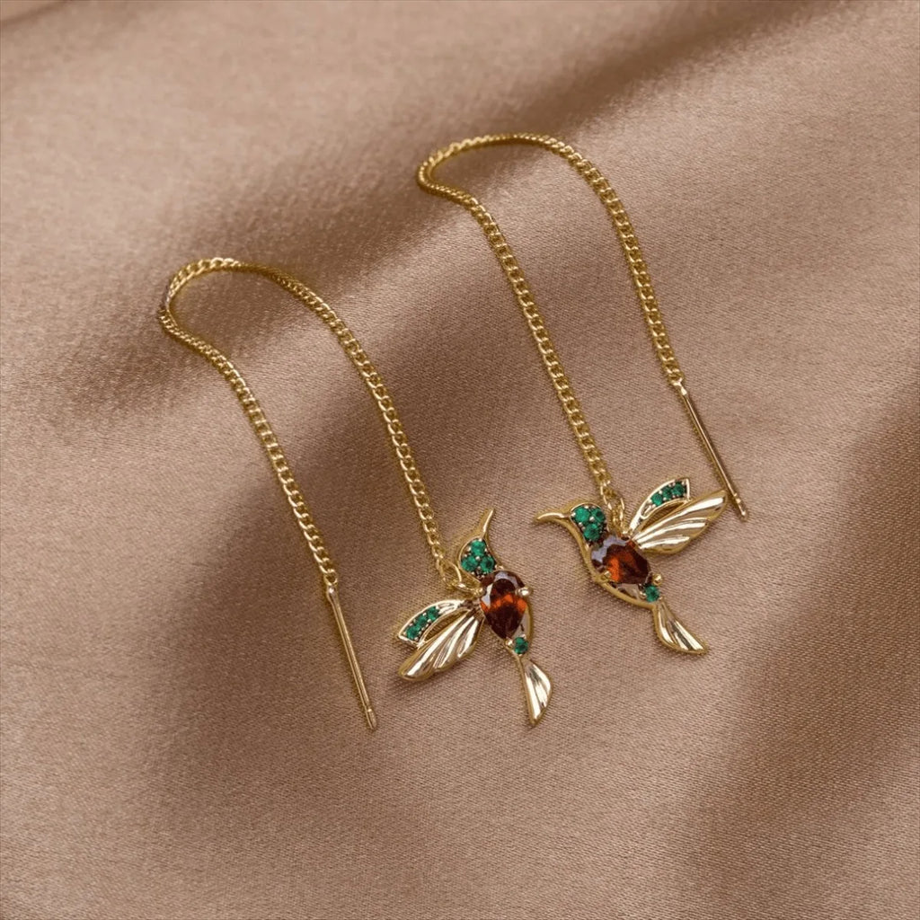 2024 Creative Long Pendant Tassel Crystal Drop Earrings Cute Colorful Enamel Bird Earrings For Women Wedding Band Jewelry