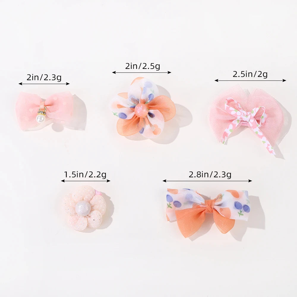 10Pcs Girl Cartoon Hair Band Bow Hair Ties Lovely Colors Flower Ponytail Holder Children Scrunchies Rubber Kids Hair Accessories