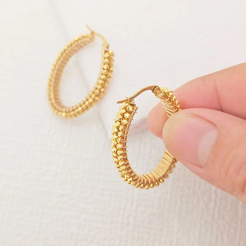 Rice bead earrings Circle Crystal Originality Geometry Multilayer Hand knitting Bohemia Alloy Fashion Simple Beaded earrings