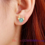 Load image into Gallery viewer, Nephrite Jade Deer Earrings Carved Charm Designer Amulet Ear Studs Energy Gift Natural 925 Silver Amulets Gemstones Green
